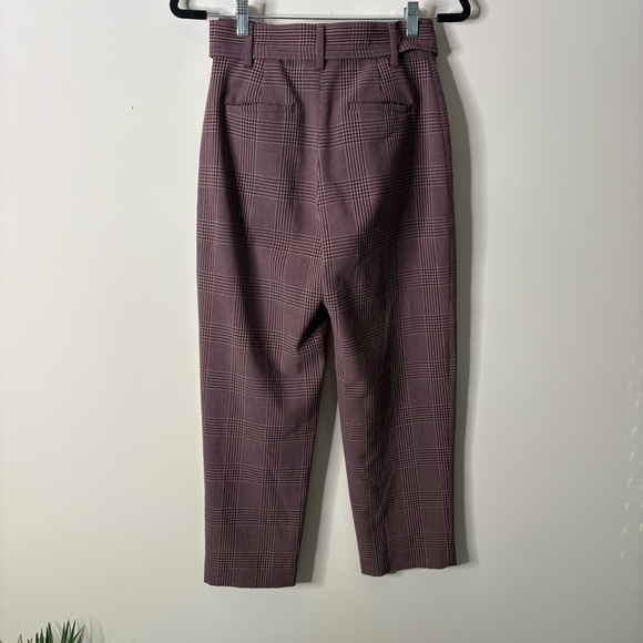 Aritzia Wilfred Pants Womens Purple Plaid Tweed Jallade Tie Front High Rise - Picture 5 of 5
